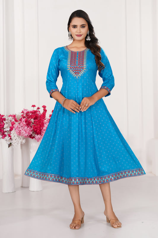 Majestic Flare Embroidered Kali Ghera Kurti