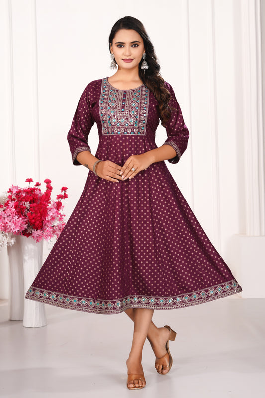 Regal Charm Embroidered Kali Ghera Kurti