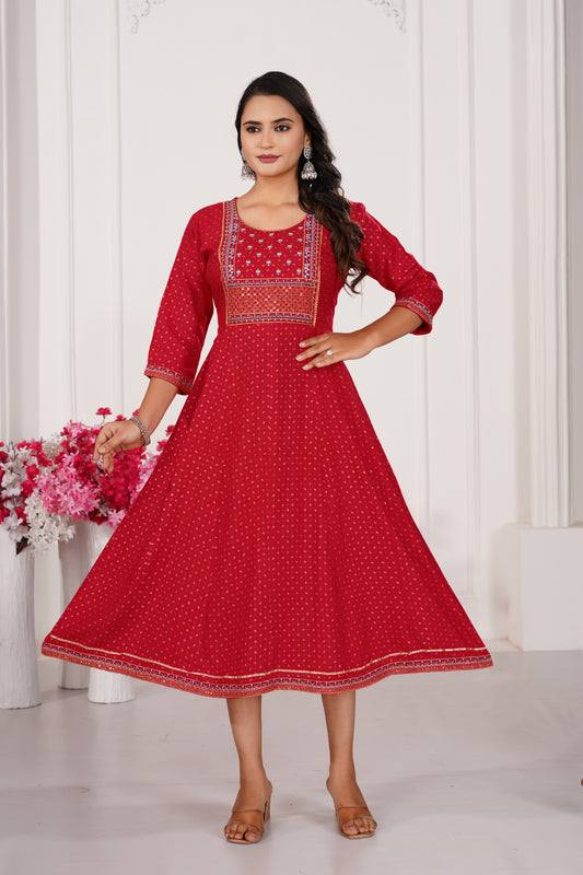 Charming Blossom Kali Ghera Embroidered Kurti